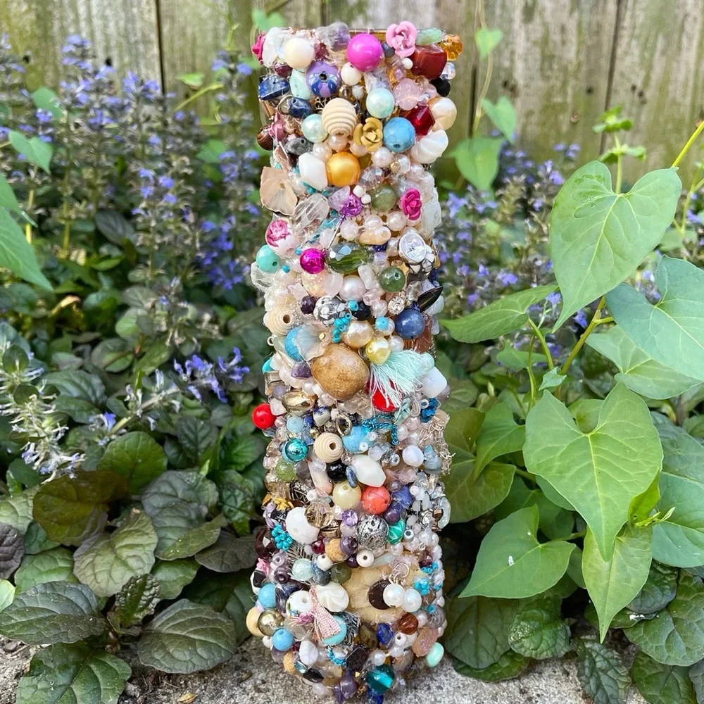 Colorful Beaded Retro Mosaic Decanter Vase